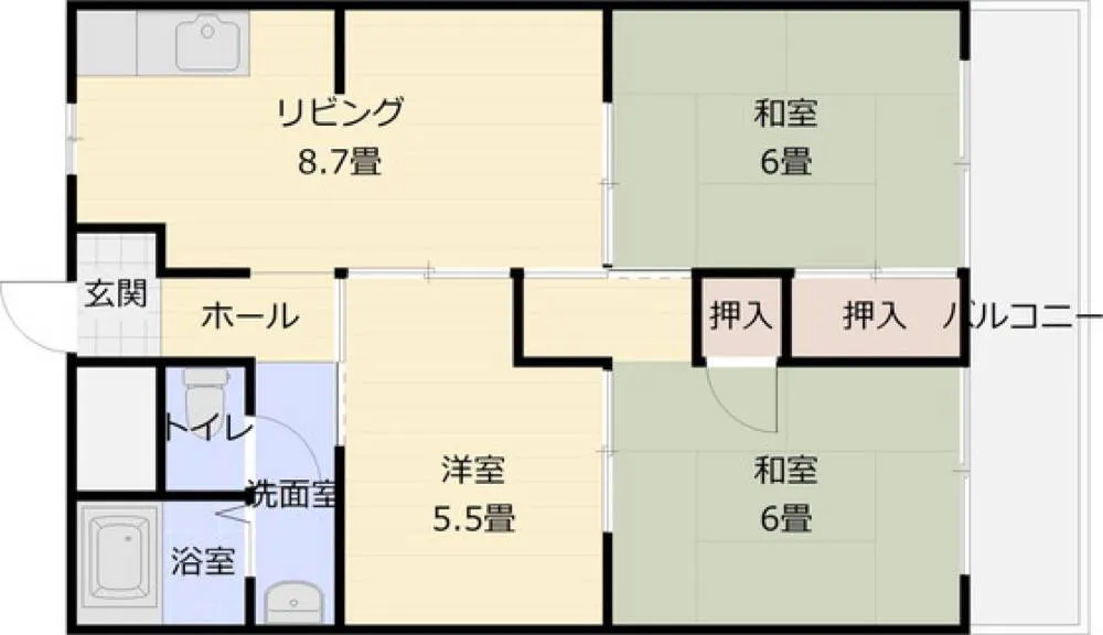 玉手山ハイツ3号館 101号室の写真 2